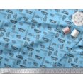 thumbnail image 3 of Soimoi Blue Rayon Fabric Coffee Time Text Print Sewing Fabric Yard 42 Inch Wide, 3 of 5