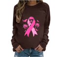 thumbnail image 3 of QATAINLAV Chandail de Sensibilisation au Cancer du Sein pour Femmes, Chemises à Ruban Rose, Chandail Décontracté à Col Rond, Hauts à Enfiler, Blouse à Manches Longues d'Extérieur, Ventes du Jour, Brun TG, 3 of 5