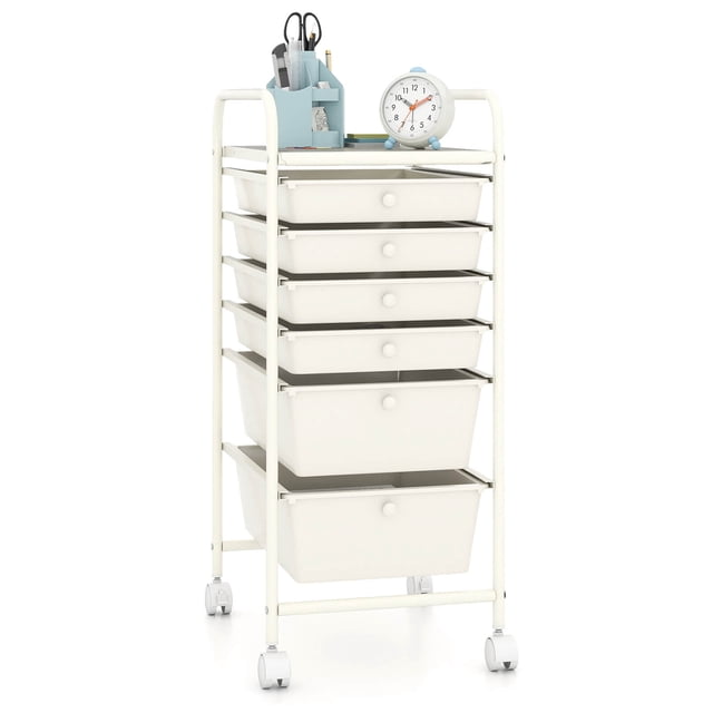 Costway 6 Drawer Rolling Storage Cart Scrapbook Paper Office Organizer Macaron White