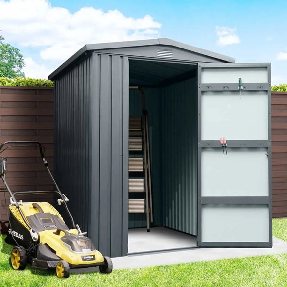TMG Industrial 5 x 6 FT Apex Roof Metal Shed TMG Heavy Series, Galvanized corrugated metal, Apex roof design, Two air vents, TMG-MS0506, TMG-MS0506-W