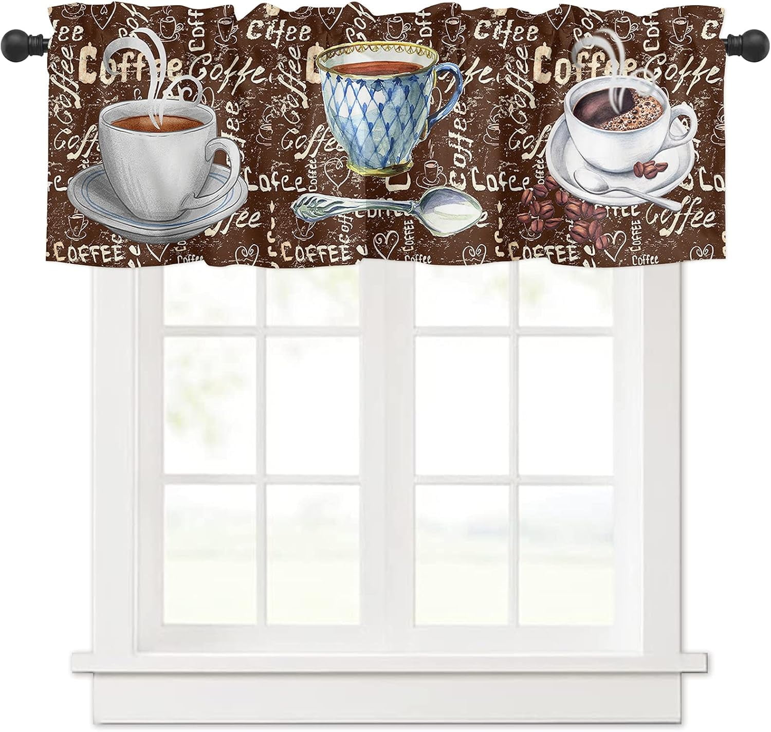Coffee Theme Farmhouse Curtains | Soft & Washable Small Window Treatment | Retro 1 Panel | Perfect for Living Room, Kitchen, Bathroom