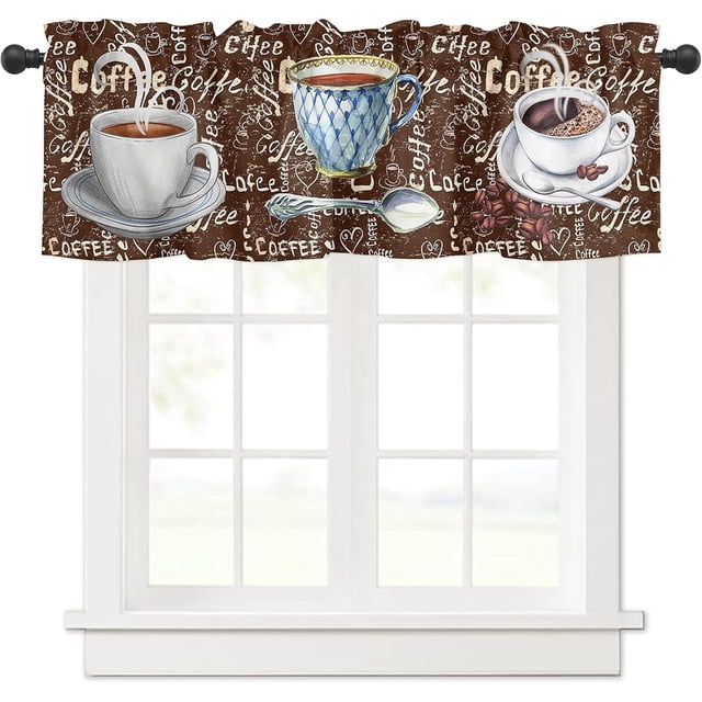 Coffee Theme Farmhouse Curtains | Soft & Washable Small Window Treatment | Retro 1 Panel | Perfect for Living Room, Kitchen, Bathroom