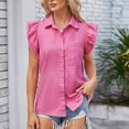 thumbnail image 2 of FAIWAD Chemise en Denim pour Femmes à Boutons Sans Manches Ourlet à Volants Chemise en Jean Basique Hauts en Denim Décontractés d'Été, 2 of 7