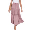 thumbnail image 1 of LUXUR Jupe Midi Évasée pour Femmes, à Volants, Fluide, Taille Haute, Rose, TG, 1 of 4