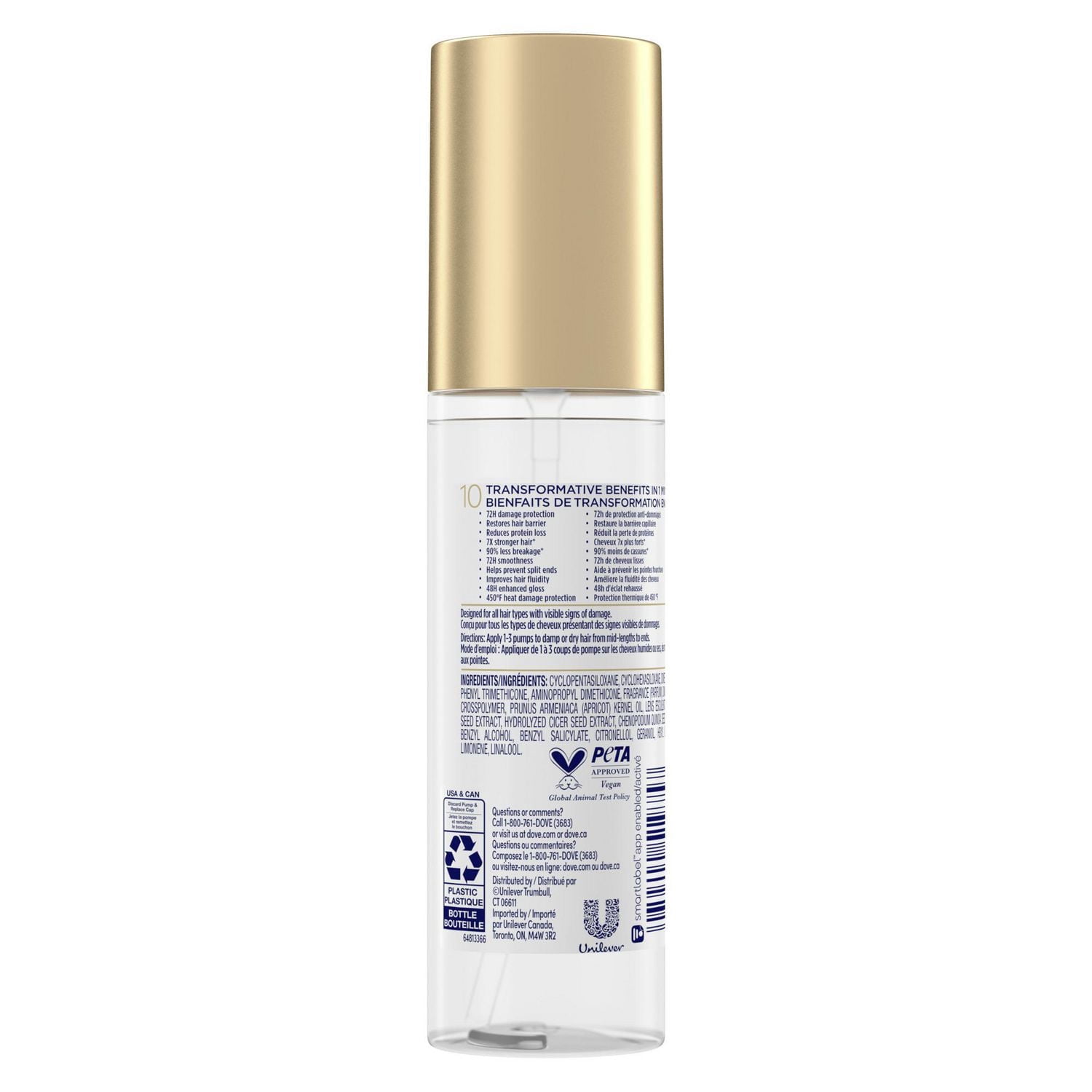 Dove Sérum 10-en-1 Réparation Intensive Soin des Protéines Bio + Sérum Aminé, 97 ml