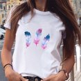 thumbnail image 2 of Pompotops Femmes Filles Grande Taille Chemise à Imprimé Plume Manches Courtes T-Shirt Blouse Hauts, 2 of 7