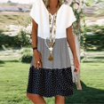 thumbnail image 3 of CHUANK Robes en Lin pour Femmes Été Grande Taille Manches Courtes Col en V Longueur Genou Robe Ample Décontractée Confortable Robe de Plage Soldes de Liquidation 2024, 3 of 8