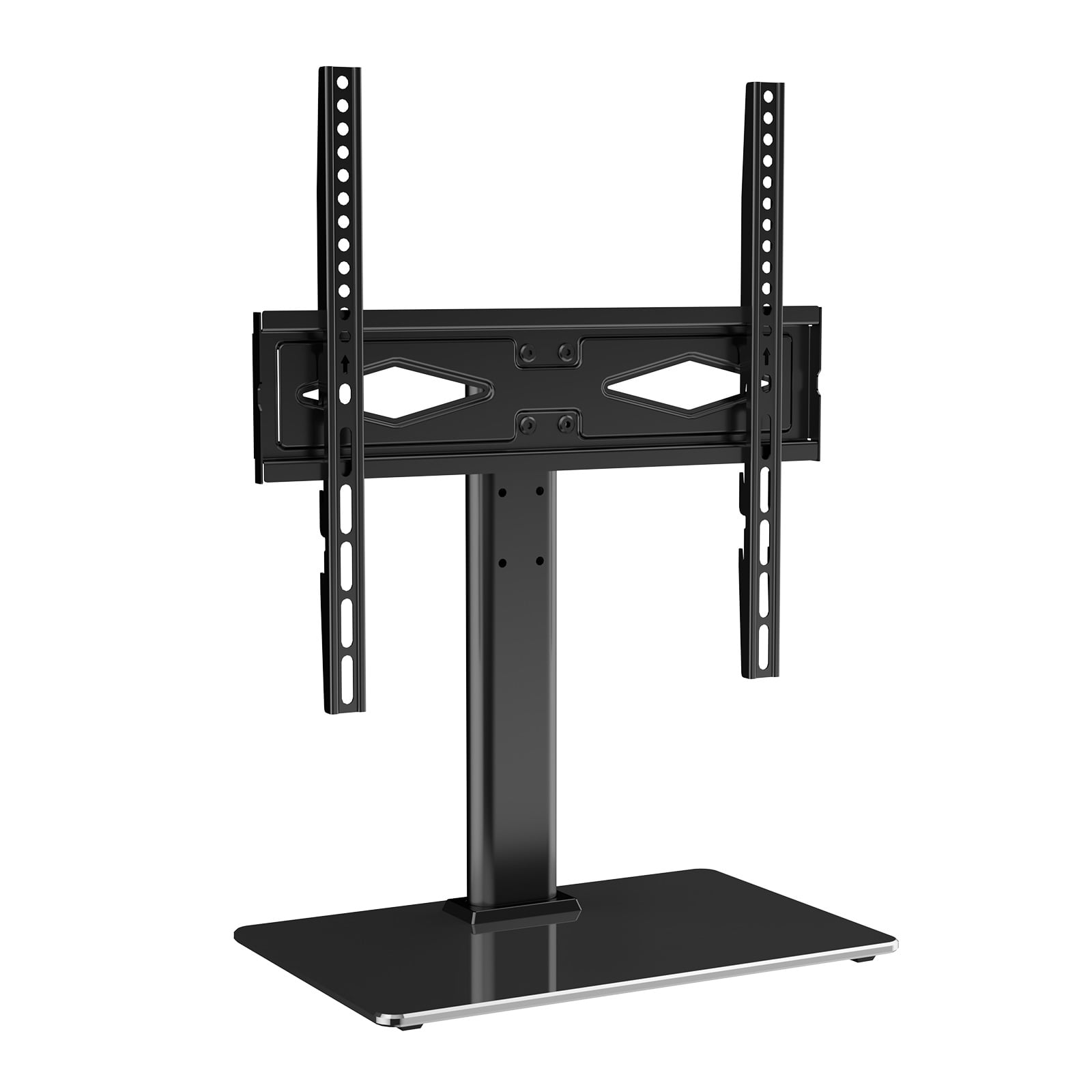 KFFKFF TV Stand Mount, Rotating Universal Stand for Televisions from 32 to 55 inches, Alterable Height Mobile TV Stand with Durable Glass Base for Bedroom, Living Room