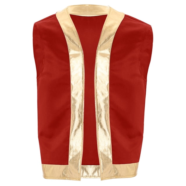 vastwit Mens Halloween Toad Vest Costumes Open Front Shiny Trim Waistcoat Cartoon Captain Cosplay Outfits Red S
