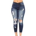 thumbnail image 1 of CEHVOM Pantalon en Denim Déchiré Uni pour Femmes, Jeans Décontractés avec Poches, 1 of 6