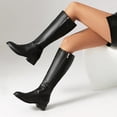 thumbnail image 3 of Knee High Boots for Women Black Leather Pointed Toe Low Heel Motorcycle Riding Tall Boots with Side Zipper, 3 of 8