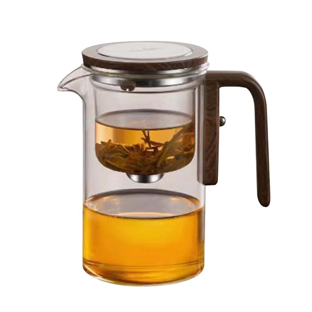 Glass Teapot with Infuser and Wooden Handle for Tea Water Separation and Brewing