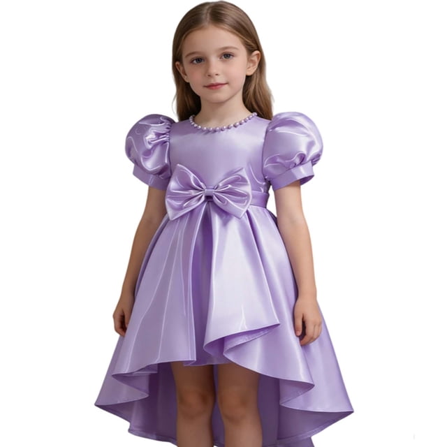 HXWCHs Robe à Carreaux Élégante en Satin Dos Nu Robe de Concours pour Filles Performance sur Scène et Violet 4-5 Ans