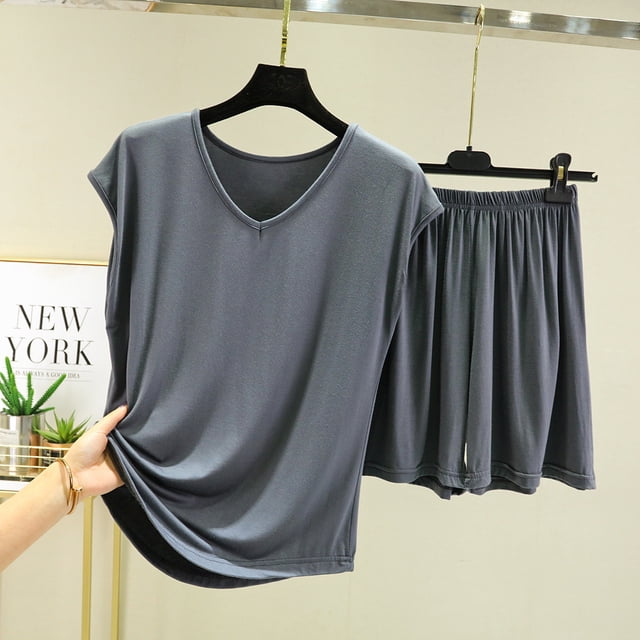Georges Complets pour Femmes Chic Dames Mode Shorts Deux Pièces Couleur Unie Manches Courtes Complet Décontracté