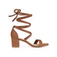 thumbnail image 3 of BLISSFUL STEP Women's Open Toe Lace up Sandals Mid Block Heels Sandals Brown 4.5, 3 of 8