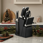 13 Pcs Kitchen Knife Set With Block And Sharpener High Carbon Stainless Steel Cutlery Kitchen Knife Block Set Dishwasher Anti-Slip Handle Black
