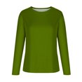 thumbnail image 4 of Dagegui Hauts Grande Taille pour Femmes Manches Longues Col Rond T-Shirt Couleur Unie Tunique Chandail Quotidien Vert Armée P, 4 of 5