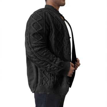 Pisexur Sweaters Men Soft and Comfortable Fall Sweaters Men's Fashion Warm And Winter Solid Wool Knitted Sweater Button Cardigan Jacket Black,L