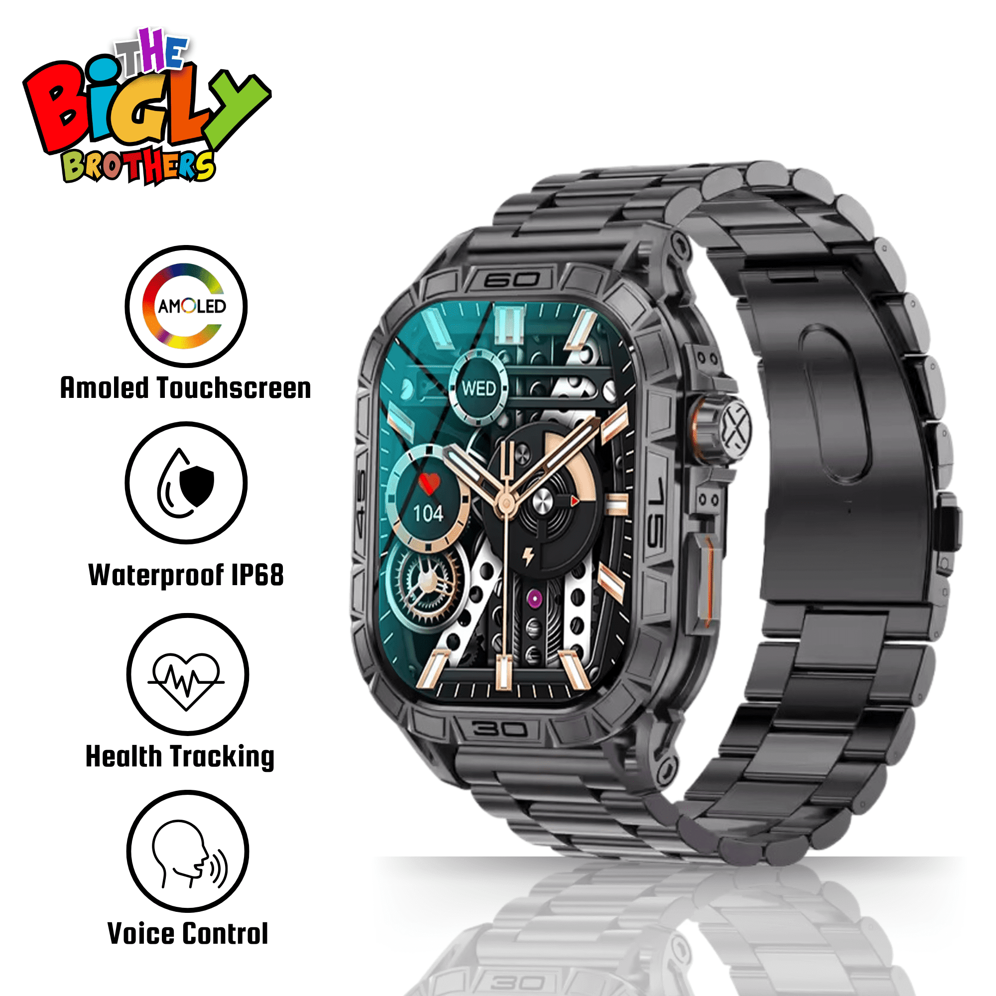 Refurbished The Bigly Brothers All-in-1 Amoled Display Men's Smart Watch, Black - IP68 Waterproof