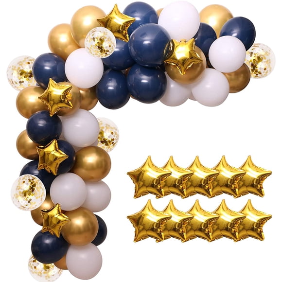 Jinsinto Ensemble de 100 Pcs de Guirlandes de Ballons Bleu Marine, Ballons Bleus et Blancs avec Ballons Dorés et Ballons en Feuille d'Étoile pour Fournitures de Fête d'Anniversaire, de Noël, de Baby Shower, de Festival et Décorations