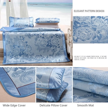 Ensemble de Literie 3 Pcs Tapis de Couchage d'Été Surmatelas Rafraîchissant Couvre-Lit en Soie Glacée Coussinet Couvre-Lit d'Été en Soie Glacée