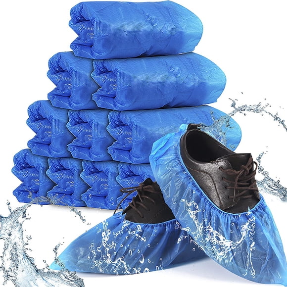 100 Pack of Disposable Non-Slip Shoe Covers for Indoor Use - Waterproof CPE Booties to Protect Shoes