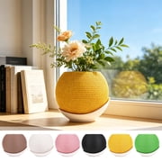 Birdeem Plastic Planter with Saucer, Woven Textured Flower Pot with Two Tone Design, Small Planter for Indoor Plants, Decorative Planter for Desk Shelf Home Office