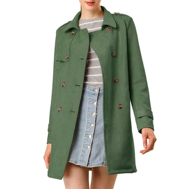 INSPIRE CHIC Manteau Trench en Faux Suède à Revers Crantés, Double Boutonnage, pour Femme, Vert G