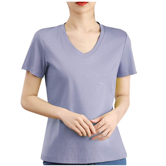 Timegard Womens Tops V Neck Short Sleeve Comfy Solid Color Basic Tee Casual Loose Workout Top Summer