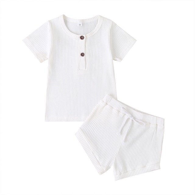 2 Pcs Short Tricoté à Manches Courtes Col Rond Unisexe