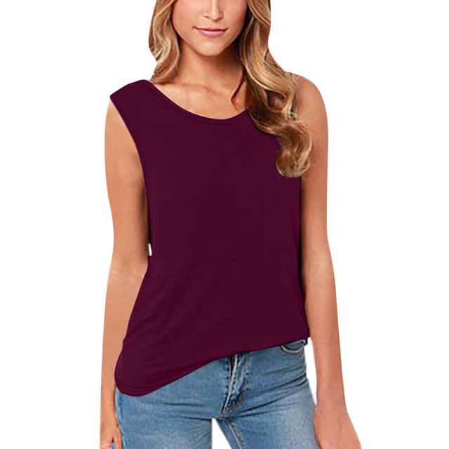 Timegard Tank Tops for Women Sleeveless Round Neck Backless Shirts Solid Color Casual Fashion Tops