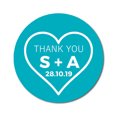 thumbnail image 1 of Darling Souvenir Round 45 Pieces Heart Thank You Stickers Personalized Bride Groom Initials And Date Envelope Seals-Turquoise Blue, 1 of 4