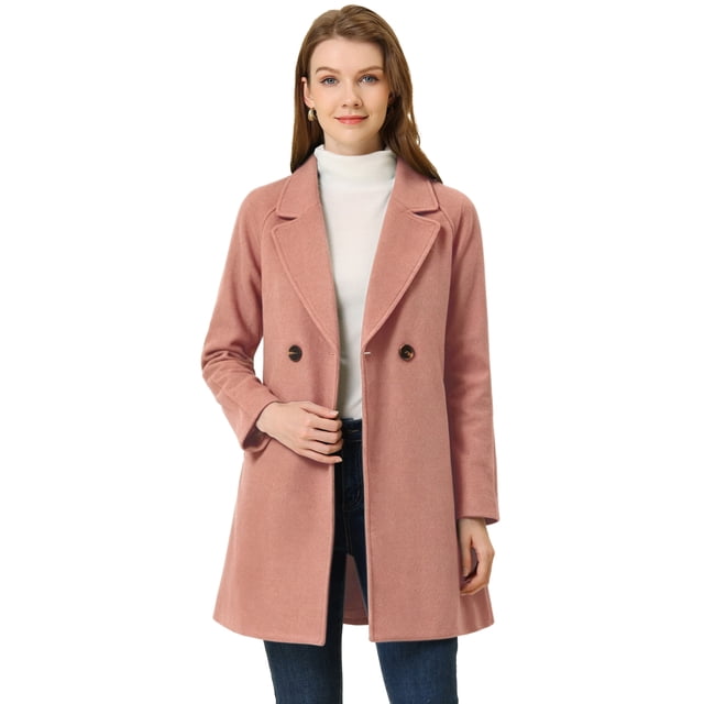 Unique Bargains Manteau Mi-Long à Manches Longues Raglan à Revers Croisé pour Femme