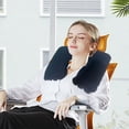 thumbnail image 4 of Comfortable Travel Neck Pillow, PVC Flocked U Shaped Cushion, Inflatable Cervical Support Pillow, Soft Velour Cover, Lightweight Portable, For Aviation, Outdoor, Home, 4 of 6
