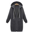 thumbnail image 1 of PEZHADA Économies d'Automne Chandail à Capuchon à Fermeture à Glissière Décontracté pour Femme Veste Mi-Longue Peluche Insert Sac Chandail à Fermeture Éclair Chandail à Capuchon à Cordon avec Poche Gris Foncé, 1 of 5