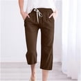 thumbnail image 2 of Penkiiy Pantalon Capri Extensible Taille Haute pour Femmes avec Poches, Brun, 2TG, 2 of 5
