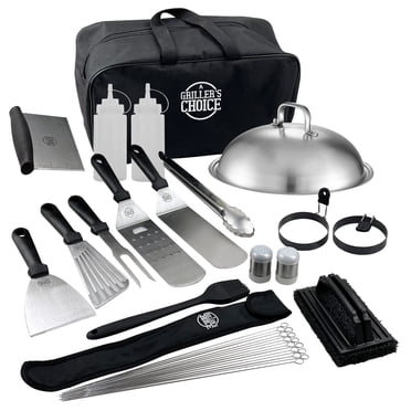 grillers choice Ensemble d'Accessoires pour Plaque de Cuisson 32 Pcs Spatules en Métal - Acier Inoxydable commercial Robuste, Dessus Plat, gril, Intérieur-Extérieur, Hibachi, gril BBQ