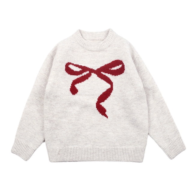 Nœuds pour Filles, Mignon Nœud en Tricot Épais à Col Rond, Chandail pour Filles