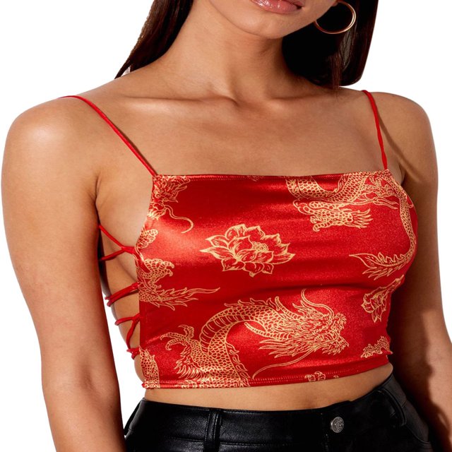 Women Summer Backless Bandage Cami Spaghetti Strap Cropped Top