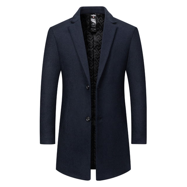 Navy Basic Work Office Elegant Casual Uniform for Man Winter Fall Turtleneck Fleece Lined Wool Long Jackets Blazer Coat Man 2025 Clothes Fashion Y2K XXL