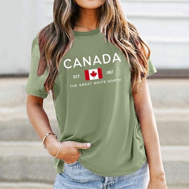 WILLBEST T-Shirt en Coton Femme T-Shirts Femmes Fête du Canada Chandails Drapeau du Canada T-Shirt Graphique Feuille d'Érable Canadienne Manches Courtes T-Shirt Patriotique Hauts
