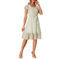 thumbnail image 1 of INSPIRE CHIC Robe pour Femme Florale à Encolure Carrée Manches Volantées Style Casquette Midi à Volants Robe d'Invitée de Mariage L Blanc Jaune, 1 of 6