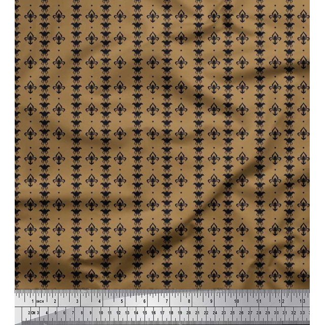 Soimoi Poly Georgette Fabric Dot & Fleur De Lis Damask Decor Fabric Printed Yard 52 Inch Wide