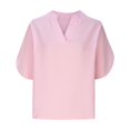 thumbnail image 1 of AherBiu Hauts pour Femmes Robe Décontractée Col en V Manches Courtes Été Couleur Unie Coupe Ample Blouse Confortable Hauts, 1 of 5