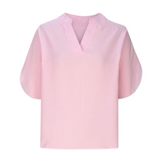 AherBiu Hauts pour Femmes Robe Décontractée Col en V Manches Courtes Été Couleur Unie Coupe Ample Blouse Confortable Hauts