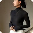 thumbnail image 4 of AherBiu Womens Tops Long Sleeve Ribbed Knitted Stretchy Slim Fitted Basic Tee Tops High Neck Warm Undershirts, 4 of 5