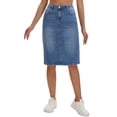 thumbnail image 1 of INSPIRE CHIC Women's Jean Skirt High Waist Back Slit Knee Length Mother's Day Denim Skirts Blue M, 1 of 6