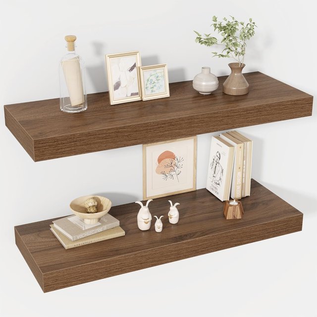 Floating Shelves Deep Floating Shelf Wall Mounted Wall Shelves Rustic Deep Bookshelf Extra Deeper & Thicker Display Shelves for Bedroom Living Room Set of