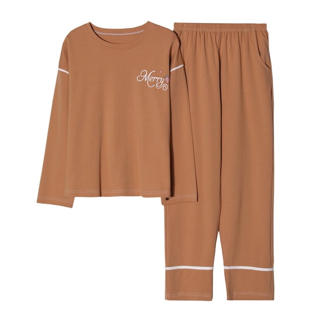 REDHOTYPE Nouveaux Pyjamas Simples en Coton Doux pour Femmes 2 Pcs Grande Taille 3TG Manches Longues Décontractées