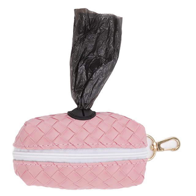 Dog Garbage Bag Dispenser, Zipper Poop Bag Holder PU Portable For Outdoor For Dogs Sakura Pink